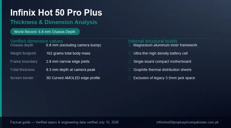 Chassis of the Infinix Hot 50 Pro Plus highlighting its 6.8mm profile.
