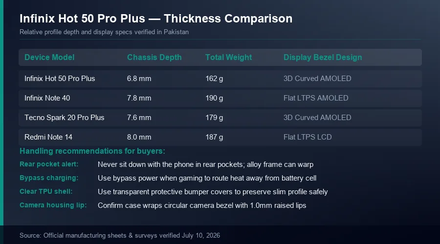 Infinix Hot 50 Pro Plus thickness profile comparison matrix against competitors
