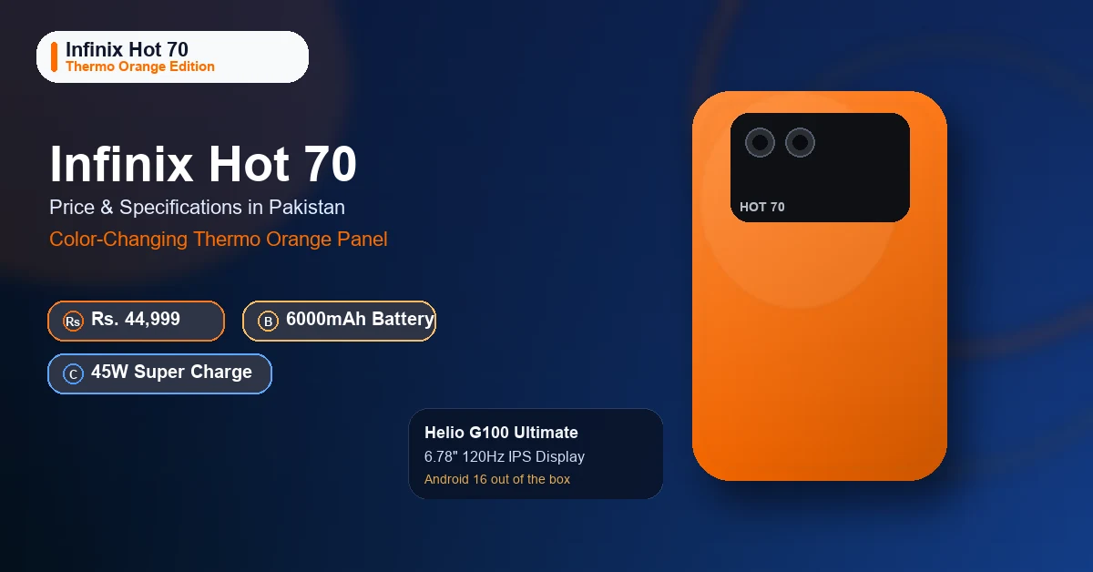 Featured image showing the Infinix Hot 70 design and specs for Pakistan.