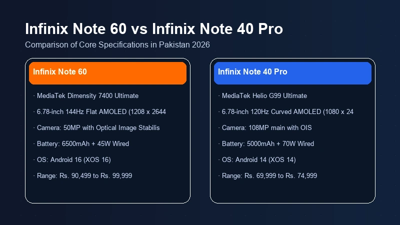 Infinix Note 60 vs Infinix Note 40 Pro specifications comparison chart