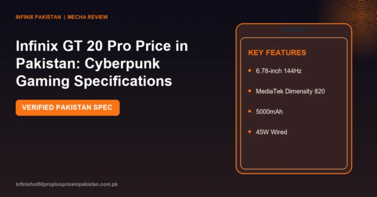 Check the Infinix GT 20 Pro price in Pakistan, Dimensity 8200 Ultimate 5G, 144Hz AMOLED gaming display, 108MP OIS camera and Mecha design specs.