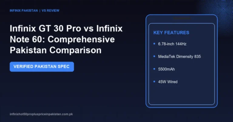 Detailed comparison of Infinix GT 30 Pro vs Infinix Note 60 covering prices in Pakistan, display, camera, processor benchmarks and battery life.