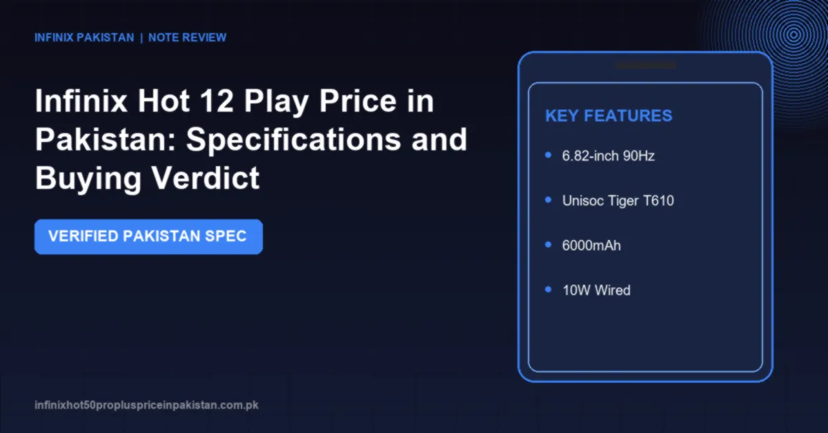Infinix Hot 12 Play Price in Pakistan: Specifications and Buying Verdict 1 Check the Infinix Hot 12 Play price in Pakistan, specifications, battery, display, camera, and buying verdict.