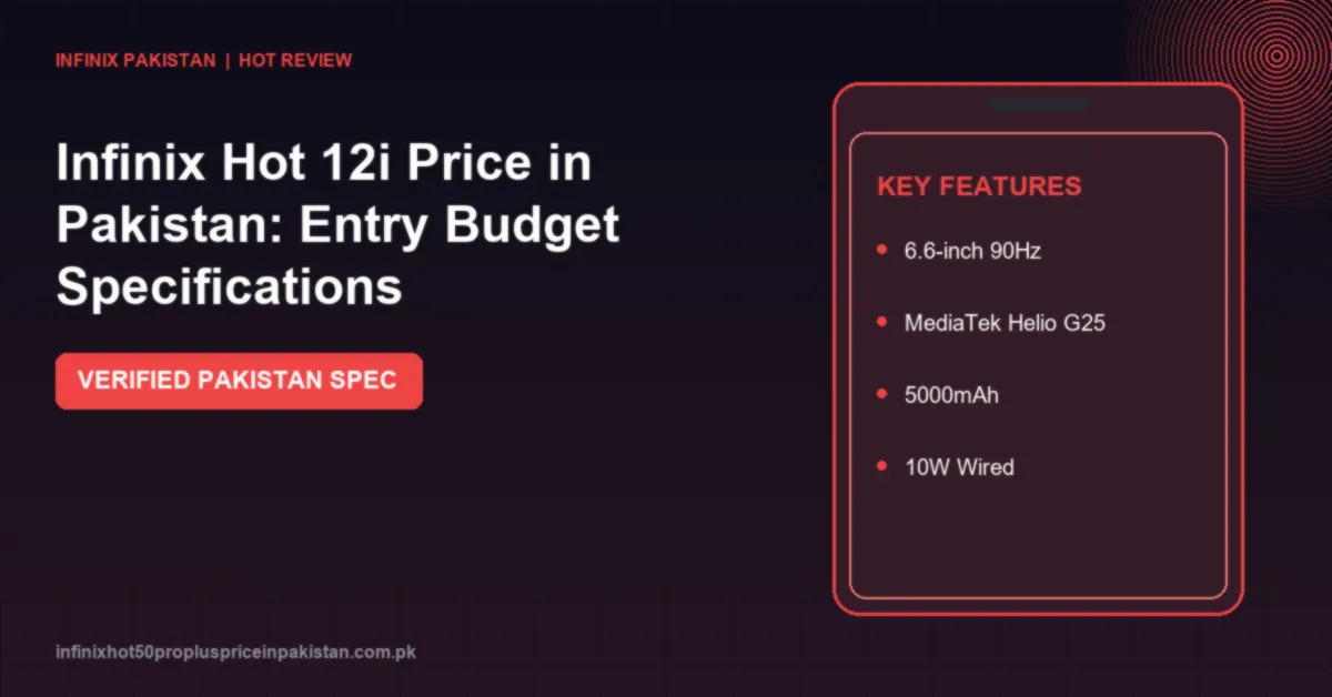 Check the Infinix Hot 12i price in Pakistan, 90Hz HD+ IPS LCD, 13MP camera, Helio G25, 5000mAh battery, 4GB RAM and Android 12 specs.