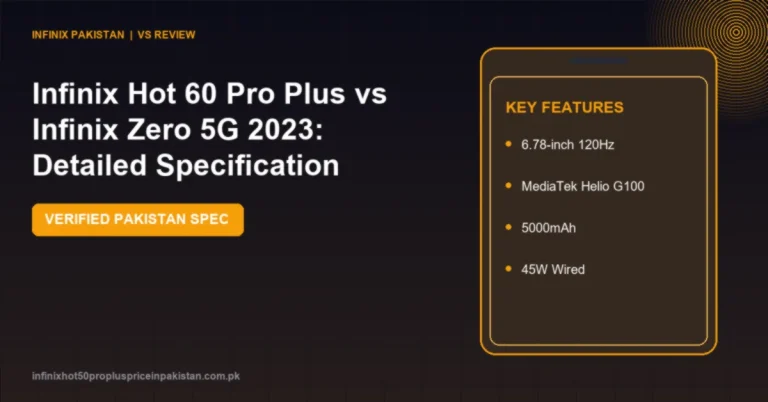 Infinix Hot 60 Pro Plus vs Infinix Zero 5G 2023: Detailed Specification Comparison 3 Compare Infinix Hot 60 Pro Plus vs Infinix Zero 5G 2023 specifications, screen, camera, performance and price in Pakistan.