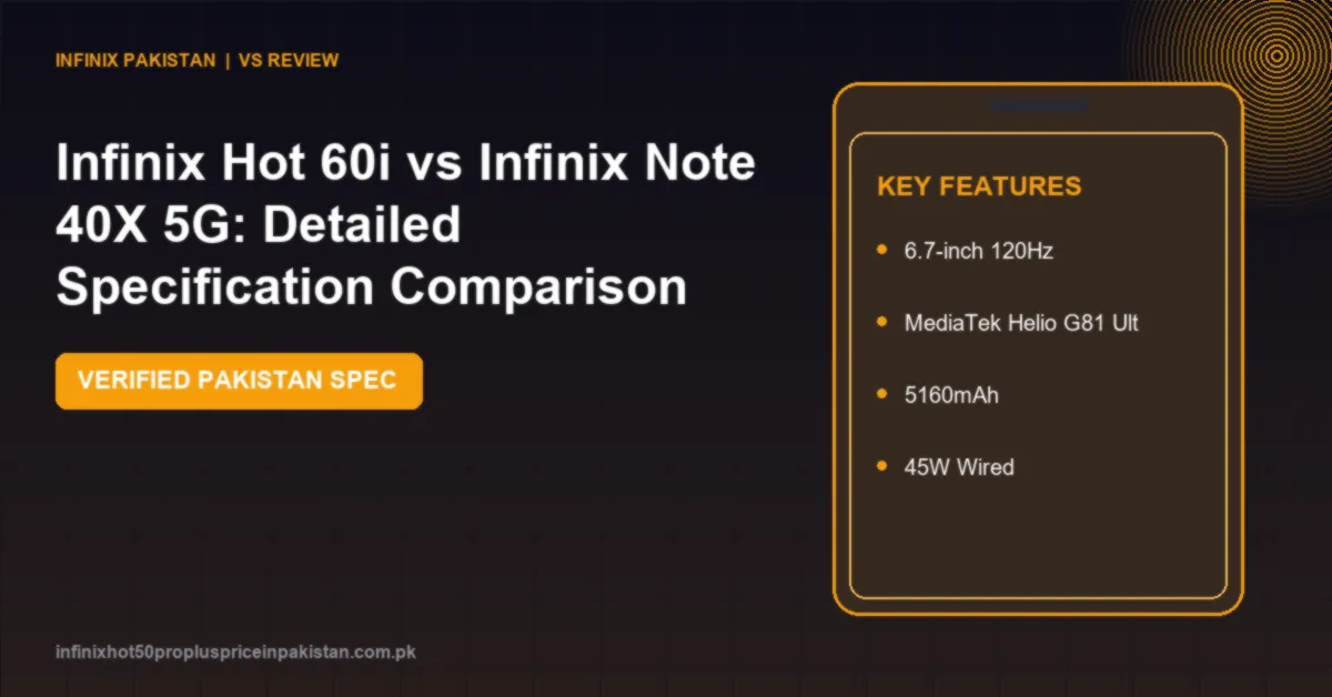 Compare Infinix Hot 60i vs Infinix Note 40X 5G specifications, screen, camera, performance and price in Pakistan.