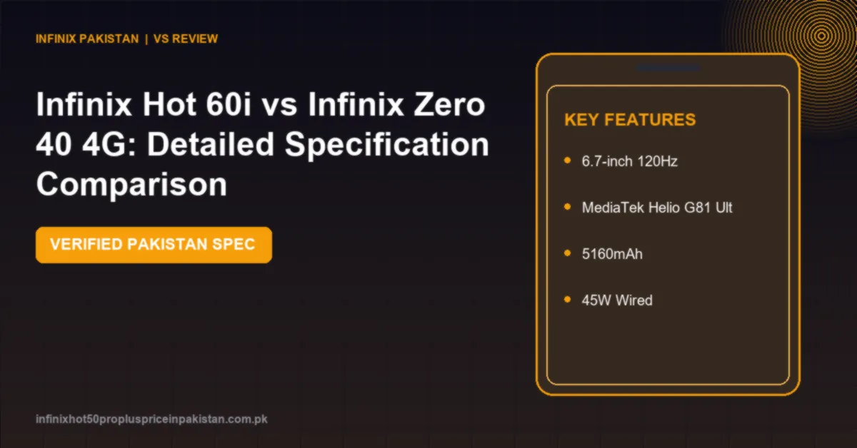 Compare Infinix Hot 60i vs Infinix Zero 40 4G specifications, screen, camera, performance and price in Pakistan.